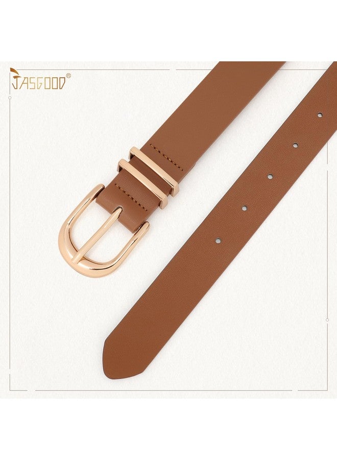 2 Pack Women'S Leather Belt For Jeans Pants Plus Size Faux Leather Fashion Ladies Belts For Dresses With Gold Buckle