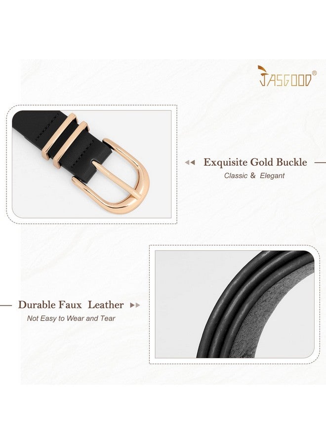 2 Pack Women'S Leather Belt For Jeans Pants Plus Size Faux Leather Fashion Ladies Belts For Dresses With Gold Buckle