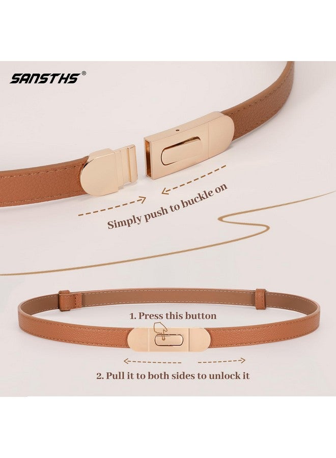 Skinny Women Belt Thin Women Belt For Dresses Coats Jeans Adjustable Belts For Women With Alloy Turn Lock Brown