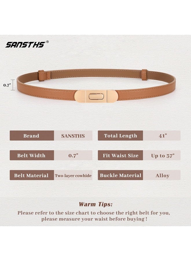 Skinny Women Belt Thin Women Belt For Dresses Coats Jeans Adjustable Belts For Women With Alloy Turn Lock Brown