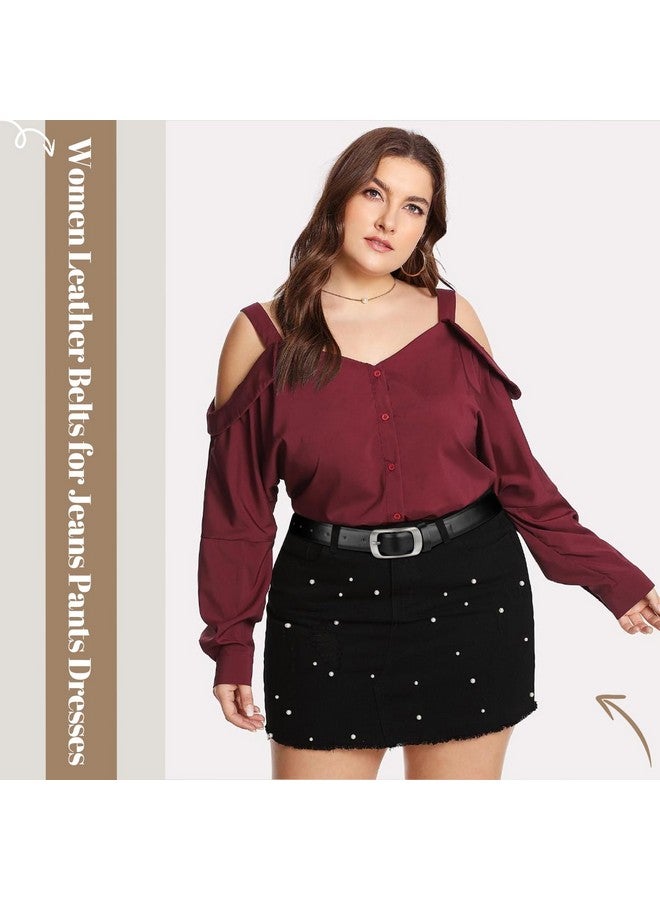 Women Leather Belts For Jeans Pants Blackbrown Waist Dress Belts With Goldsilver Buckles Fit Sizes S To Xl Black Belt With Silver Buckle Fit Waist Size 3337 Inches