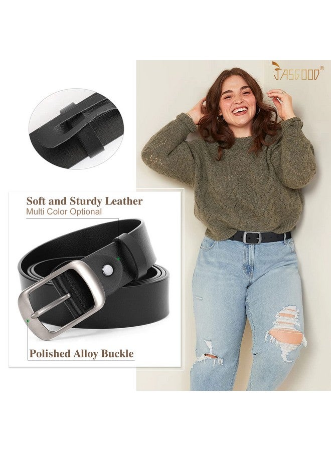 Women Leather Plus Size Belt Black Casual Waist Belt For Jeans Pants With Metal Pin Buckle(Ablack.Fit Waist Size 53''57'')