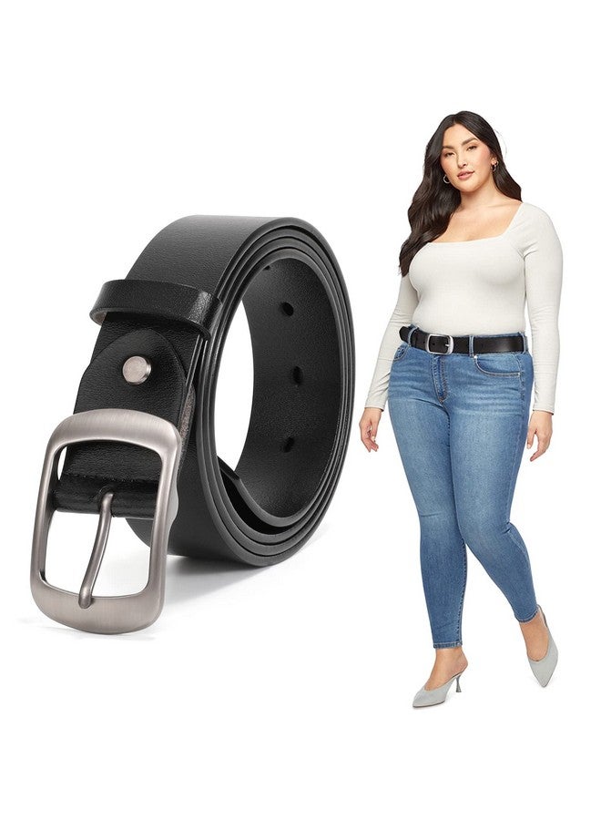 Women Leather Plus Size Belt Black Casual Waist Belt For Jeans Pants With Metal Pin Buckle(Ablack.Fit Waist Size 53''57'')