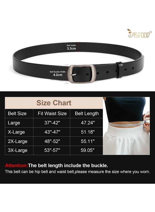 Women Leather Plus Size Belt Black Casual Waist Belt For Jeans Pants With Metal Pin Buckle(Ablack.Fit Waist Size 53''57'')