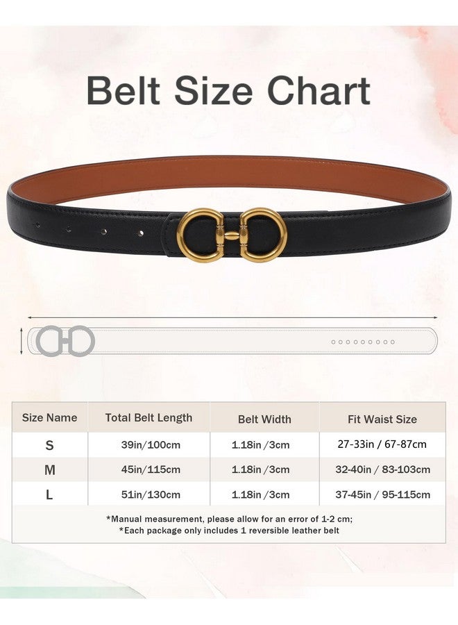 Reversible Belt For Women Twoinone Women Fashion Leather Belt For Jeans With Golden Buckle (Blackbrown100Cm)