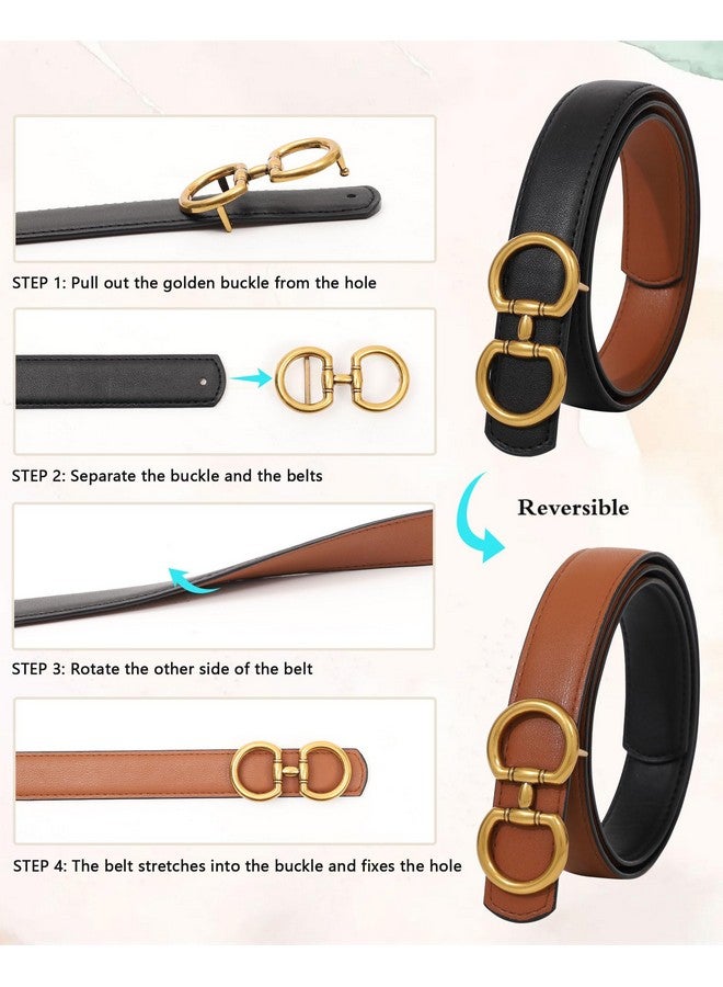 Reversible Belt For Women Twoinone Women Fashion Leather Belt For Jeans With Golden Buckle (Blackbrown100Cm)