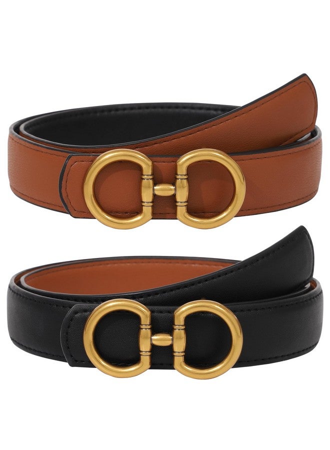 Reversible Belt For Women Twoinone Women Fashion Leather Belt For Jeans With Golden Buckle (Blackbrown100Cm)