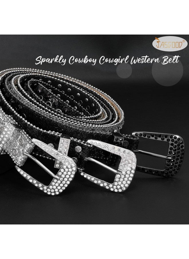 Rhinestone Belt For Women Men Western Cowgirl Bling Studded Leather Belt Sparkly Sequin Diamond Belts For Jeans