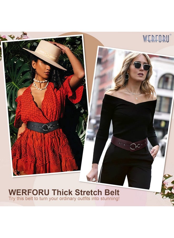 Women Vintage Wide Elastic Thick Stretch Belt With Interlock Buckle For Dress Halloween?Coffee Fit Waist Size 3840 Inches