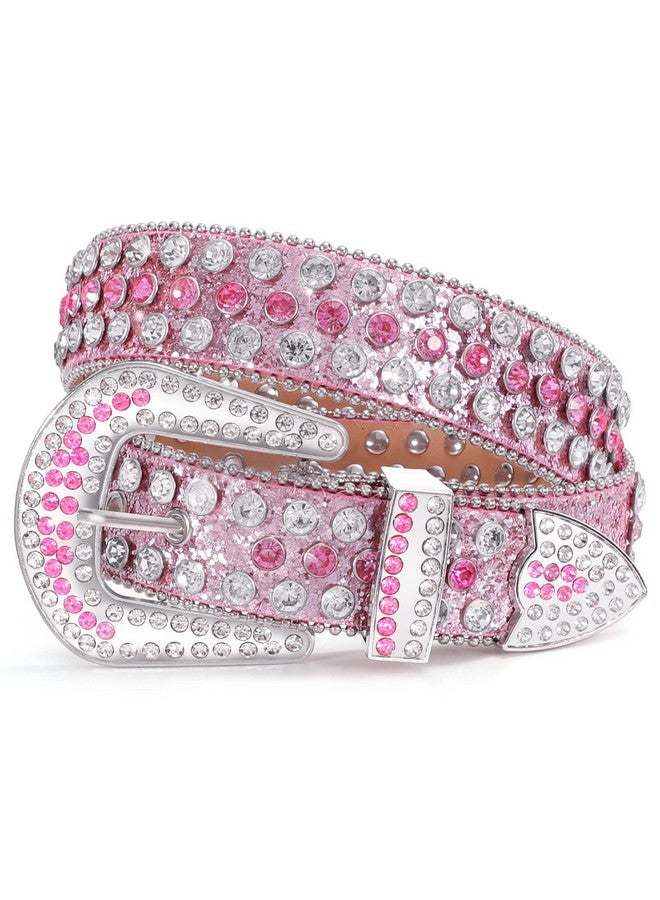 Women Western Rhinestone Studded Leather Belt Cowgirl Bling Waist Belt For Jeans Dress Pinkfit Waist Size 2731 Inches