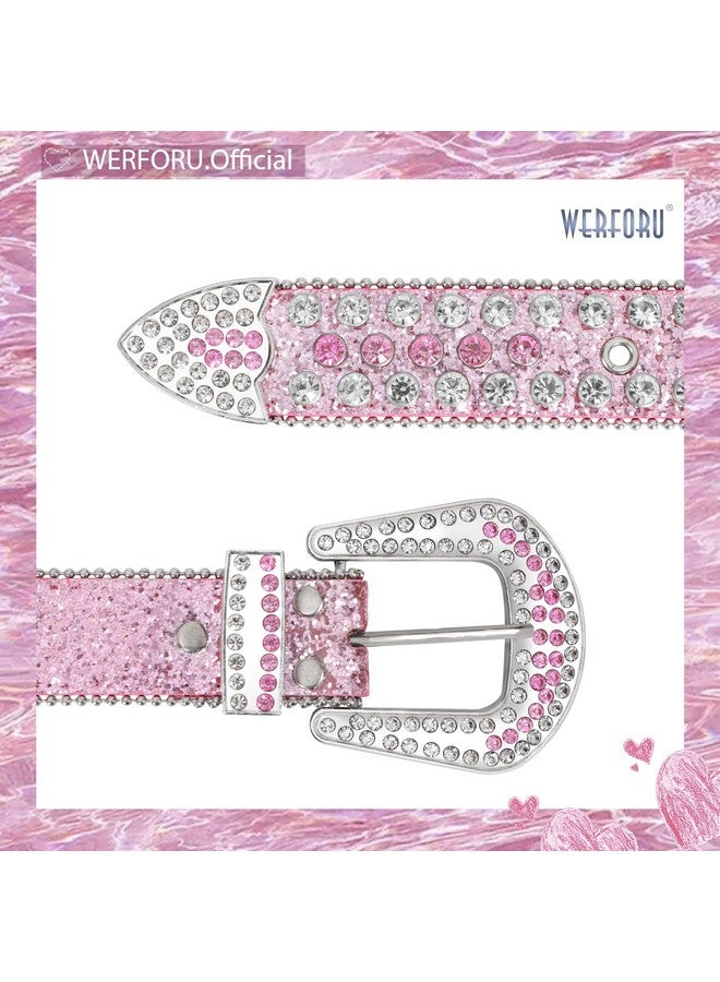 Women Western Rhinestone Studded Leather Belt Cowgirl Bling Waist Belt For Jeans Dress Pinkfit Waist Size 2731 Inches