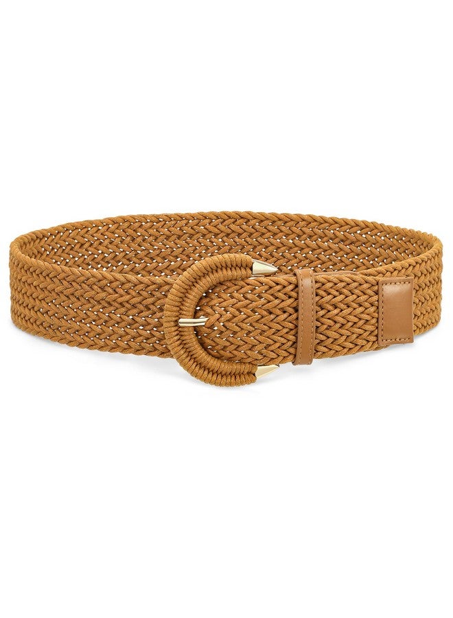 Women Braided Rattan Wide Belt Woven Waist Belt With Halfcircle Buckle For Summer Dress Jeans Pantsbrownm