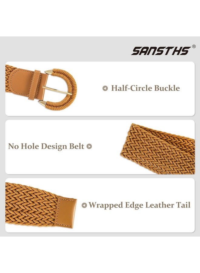 Women Braided Rattan Wide Belt Woven Waist Belt With Halfcircle Buckle For Summer Dress Jeans Pantsbrownm