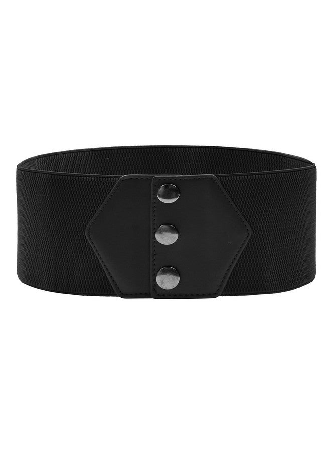 Women'S Snap Button Stretchy Black Belt Retro Wide Waist Cinched Belt Elastic Vintage Belt Large