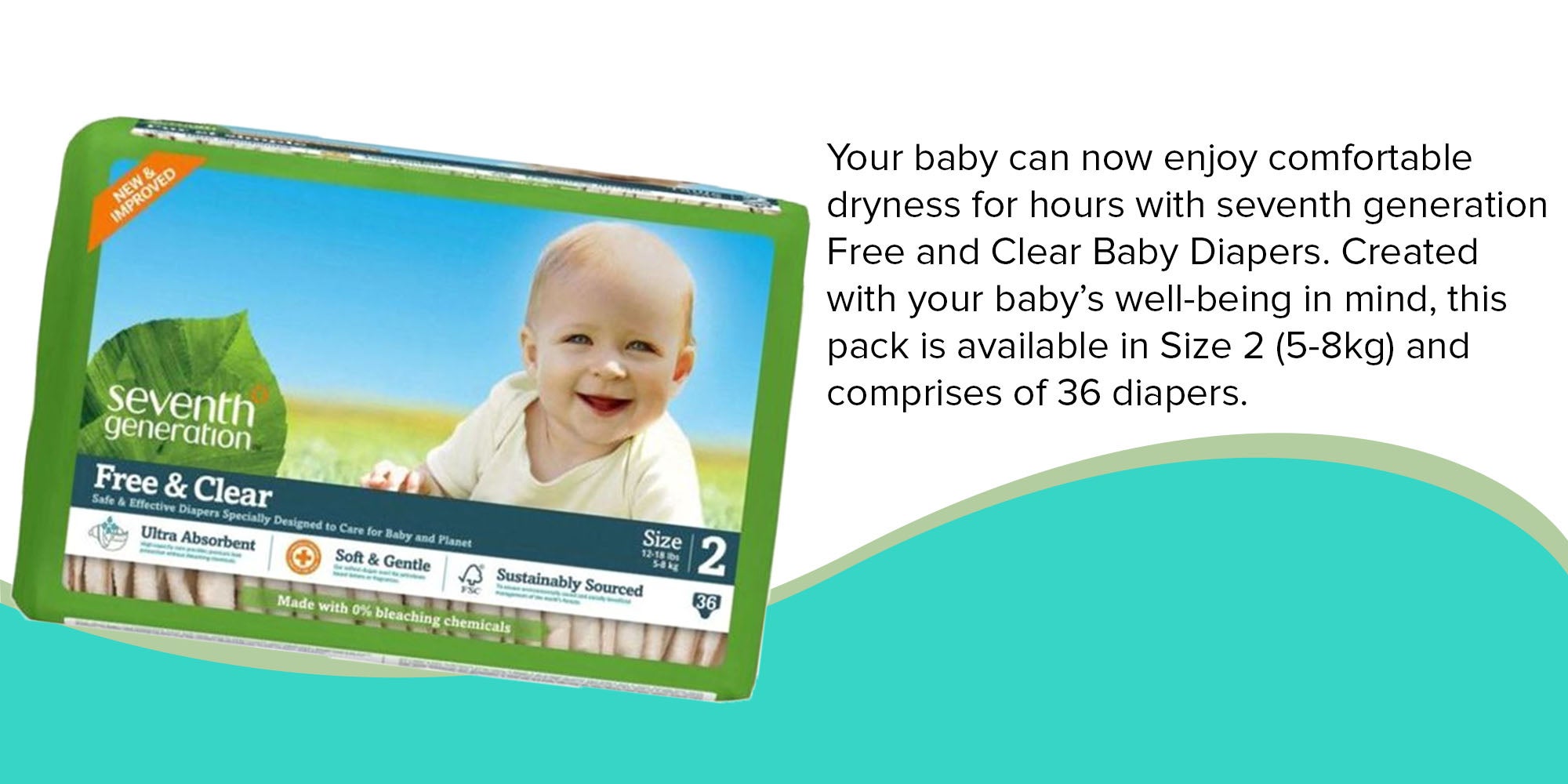 Free And Clear Baby Diapers, Size 2, 5-8Kg, 36 Count