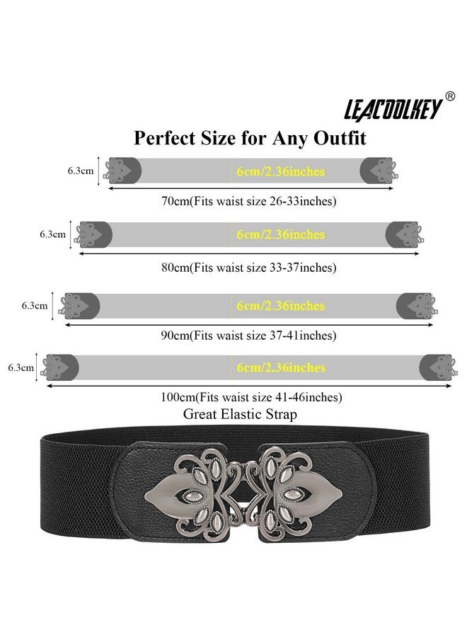 4 Pack Women Wide Elastic Waist Belt For Dress Vintage Stretch Cinch Belt Retro Buckle