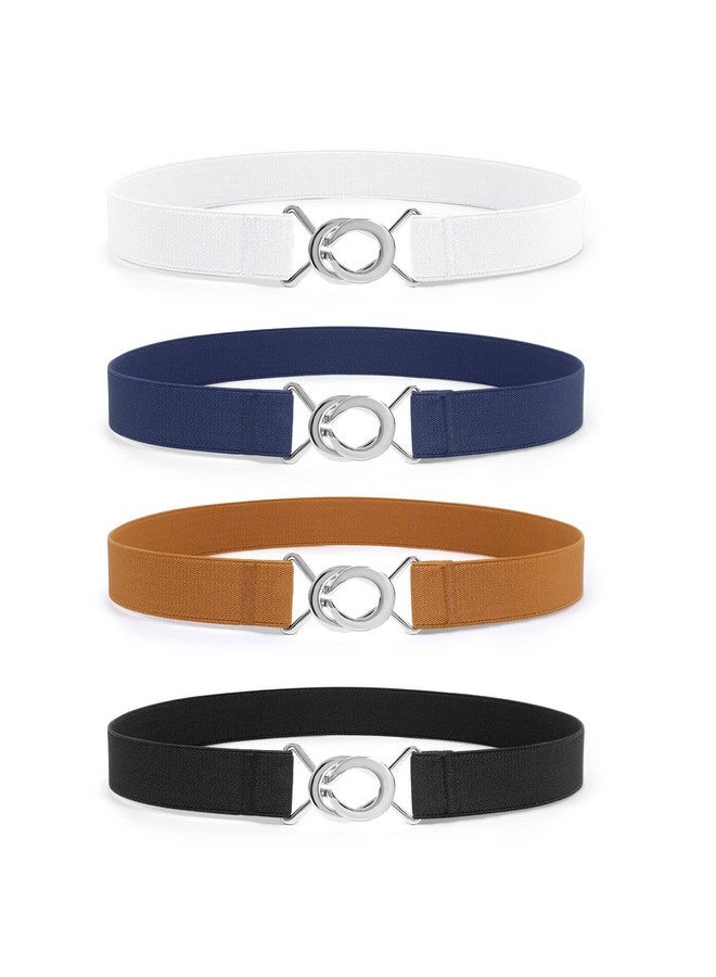 4 Pack Women Skinny Elastic Waist Belt Stretchy Thin Belt For Dress Jeans?Black+Brown+White+Blue Fit Waist Size 2934 Inches