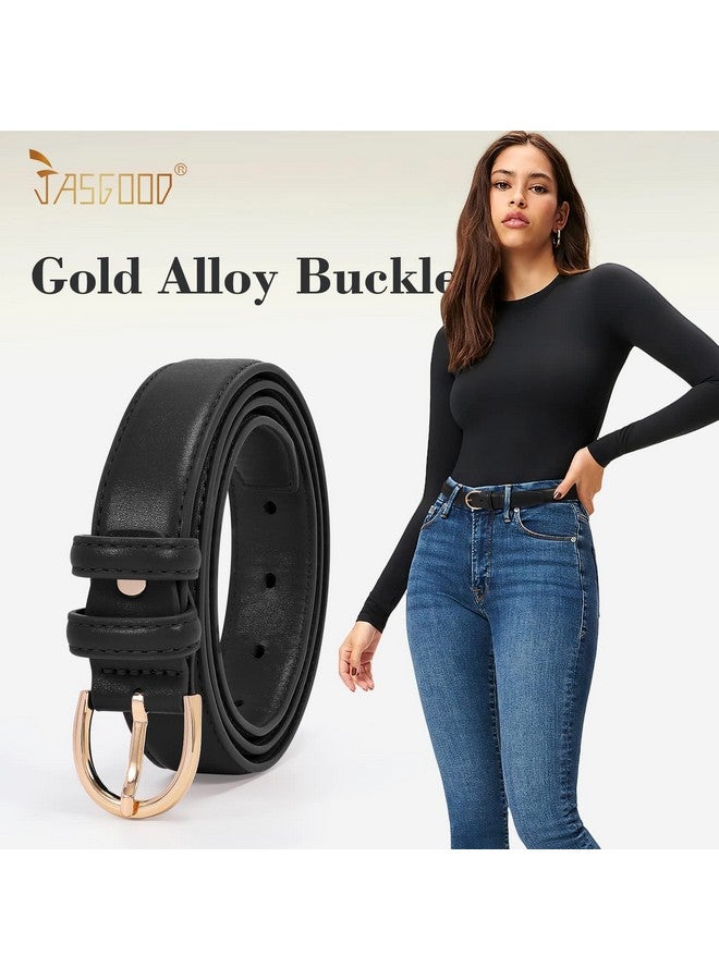 Women'S Black Leather Belt For Jeans Pants Fashion Gold Buckle Ladies Dress Belt(Blackfit Size 30