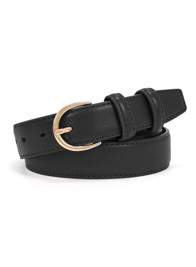 Women'S Black Leather Belt For Jeans Pants Fashion Gold Buckle Ladies Dress Belt(Blackfit Size 30