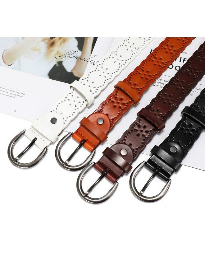 Women Plus Size Leather Belt For Jeans Dresses Pants Hollow Flower Waist Belts With Solid Pin Buckle