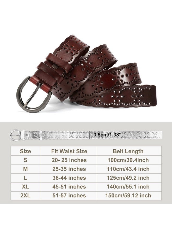 Women Plus Size Leather Belt For Jeans Dresses Pants Hollow Flower Waist Belts With Solid Pin Buckle