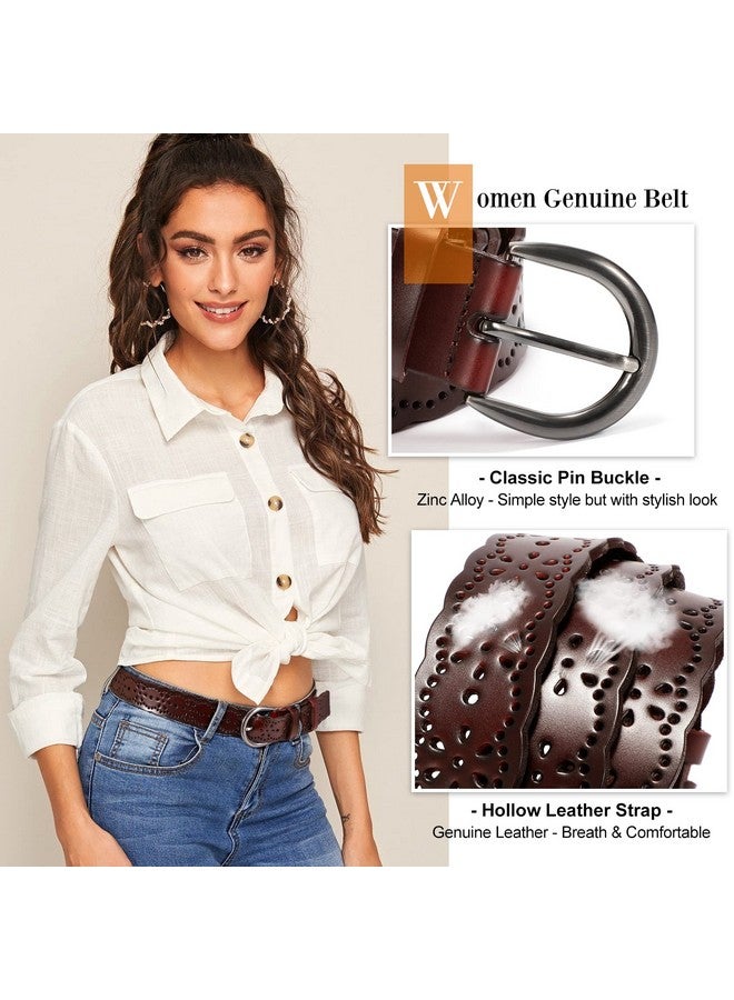 Women Plus Size Leather Belt For Jeans Dresses Pants Hollow Flower Waist Belts With Solid Pin Buckle