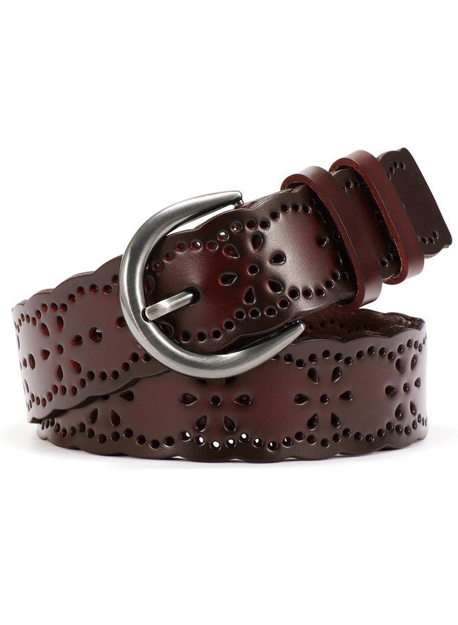 Women Plus Size Leather Belt For Jeans Dresses Pants Hollow Flower Waist Belts With Solid Pin Buckle