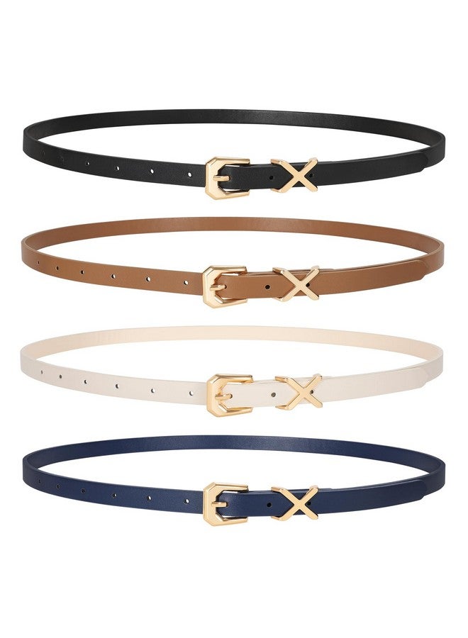 4 Pack Women Skinny Leather Belt For Pants Jeans Ladies Thin Waist Belt For Dress