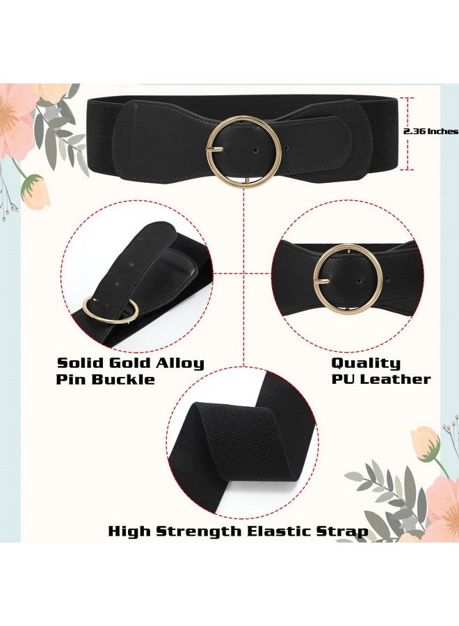 2 Pack Women Elastic Stretchy Wide Belt For Dress Ladies Stretch Thick Waist Belt With Gold O Ring Buckle Black+Brownfit Waist Size 3438 Inches