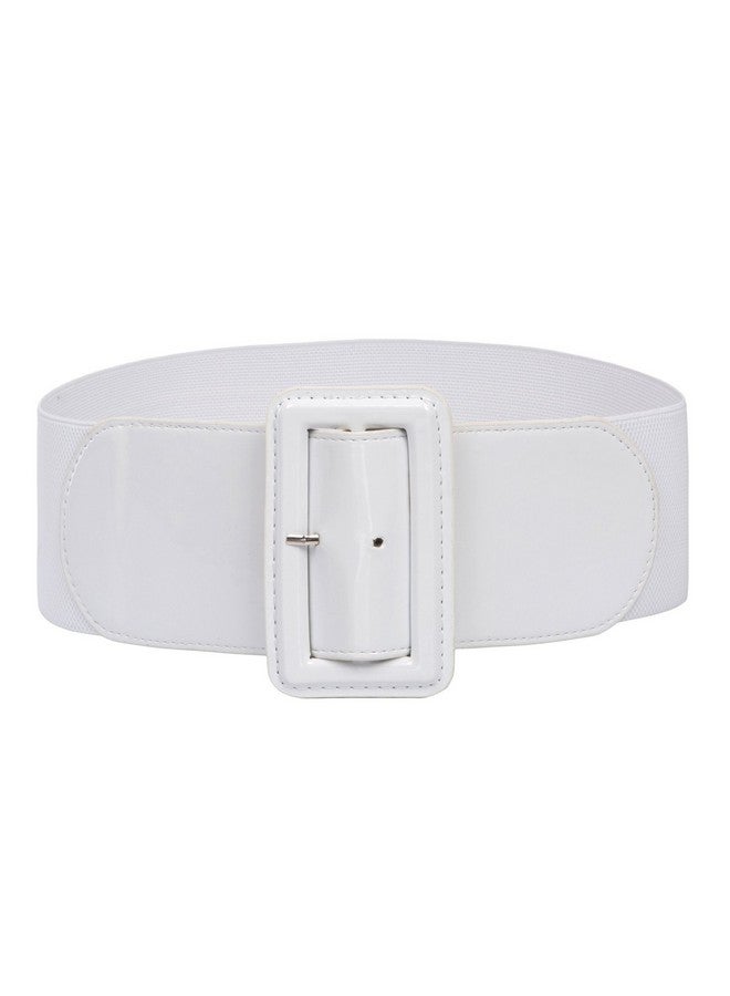 Ladies High Stretchy Waist Wide Patent Fashion Plain Leather Belt White L