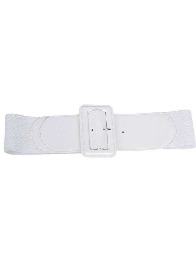 Ladies High Stretchy Waist Wide Patent Fashion Plain Leather Belt White L