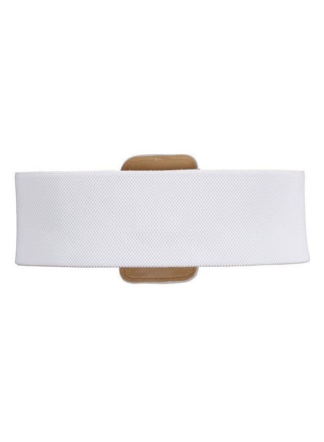 Ladies High Stretchy Waist Wide Patent Fashion Plain Leather Belt White L