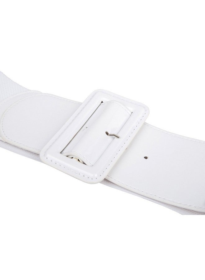 Ladies High Stretchy Waist Wide Patent Fashion Plain Leather Belt White L