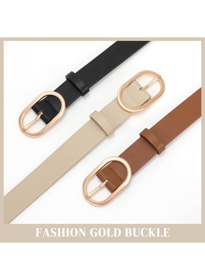 3 Pack Plus Size Women'S Leather Belts For Jeans Pants Dress Fashion Gold Buckle Ladies Waist Beltblack Beige Coffee