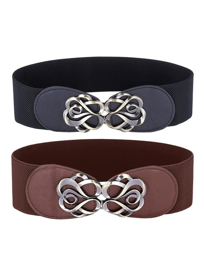 2 Pack Vintage Stretchy Waist Belt Retro Stretch Belt For Jeans Pants Dresses(Black+Coffeem)