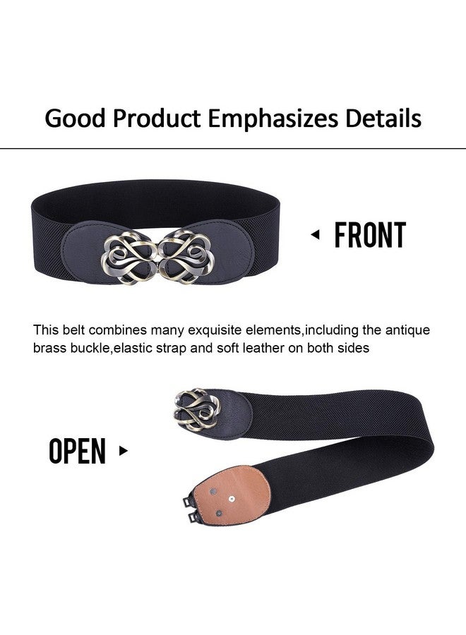 2 Pack Vintage Stretchy Waist Belt Retro Stretch Belt For Jeans Pants Dresses(Black+Coffeem)