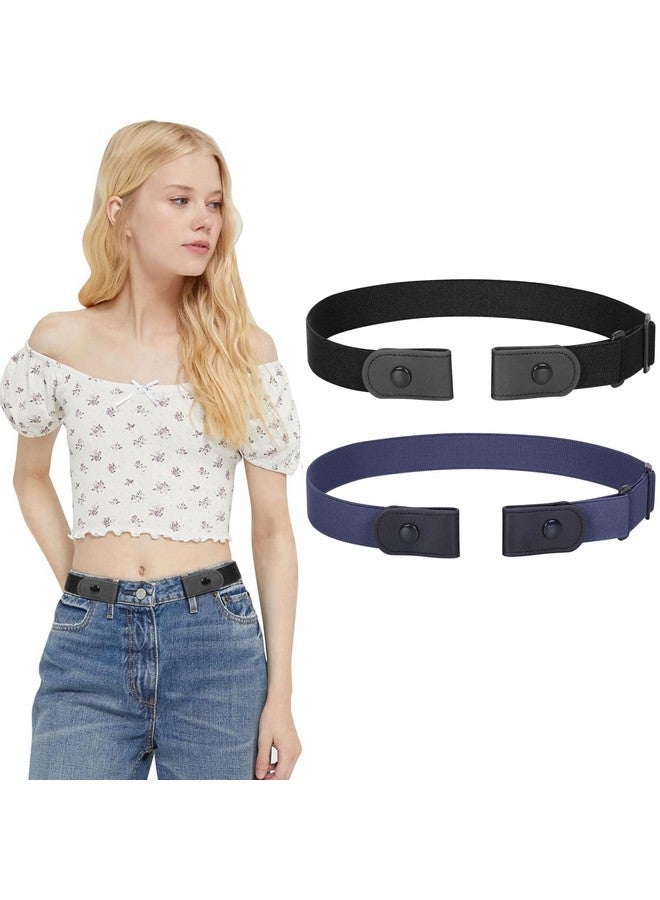 2 Pack No Buckle Belt For Women And Men Buckle Free Belt Plus Size For Jeans Pants (Black+Blue(No Nicklemetal) Pants Size 24