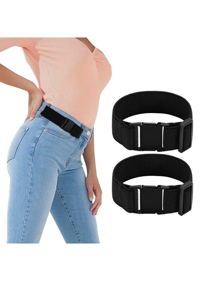 Women No Buckle Elastic Black Belts For Jeans2 Pack Invisible Pants Adjuster With Flat Buckle Fit 1.5 Inch Belt Loop(L Suit 2 Loop Distance 7