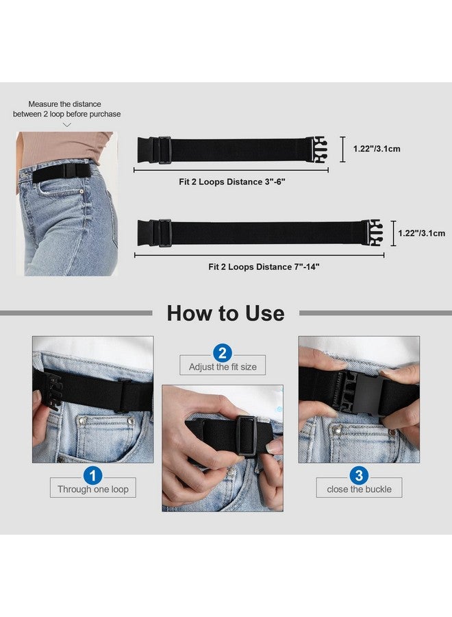 Women No Buckle Elastic Black Belts For Jeans2 Pack Invisible Pants Adjuster With Flat Buckle Fit 1.5 Inch Belt Loop(L Suit 2 Loop Distance 7