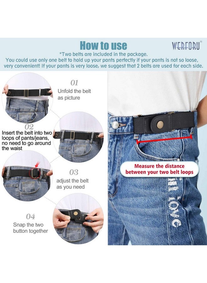 Unisex 2 Pack Buckle Free Belt For Ladies Men 2 Loop No Buckle Stretch Belt For Jeans Pants Blackfits 2 Loop Distance 3