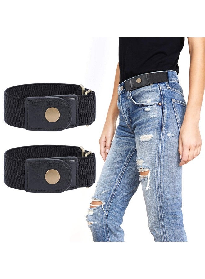 Unisex 2 Pack Buckle Free Belt For Ladies Men 2 Loop No Buckle Stretch Belt For Jeans Pants Blackfits 2 Loop Distance 3