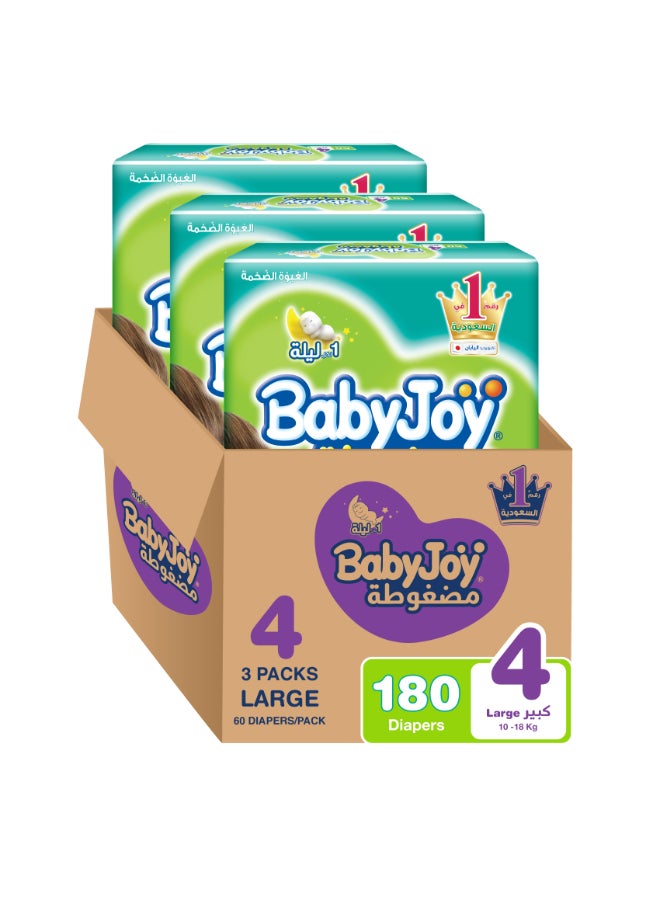 Compressed Diamond Pad, Size 4 Large, 10 to 18 kg, Mega Box, 180 Diapers