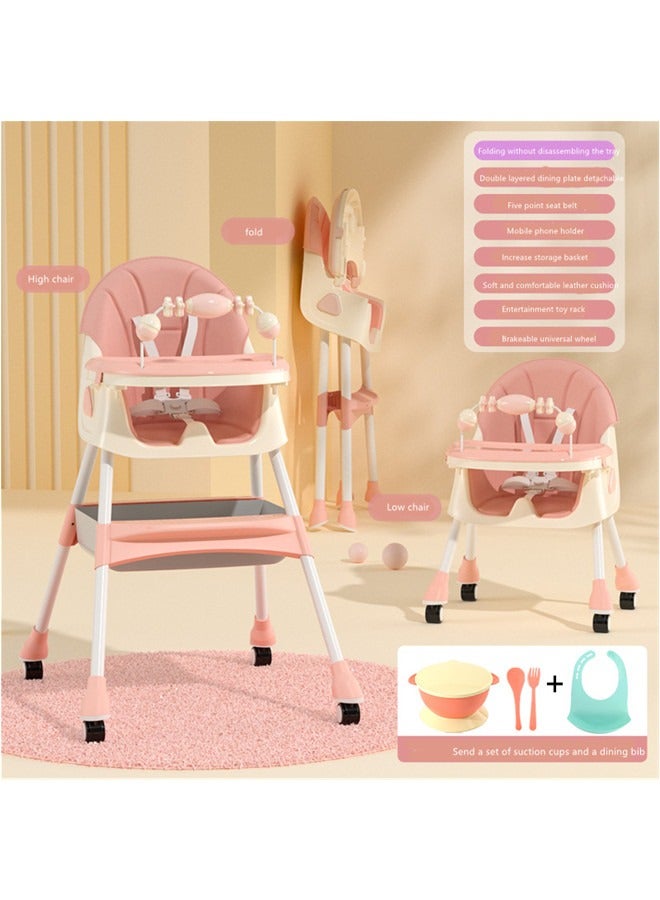 Baby High Chair for Toddlers, Foldable High Chairs with Adjustable Seat Heigh Recline with 4 Wheels and Removable Tray