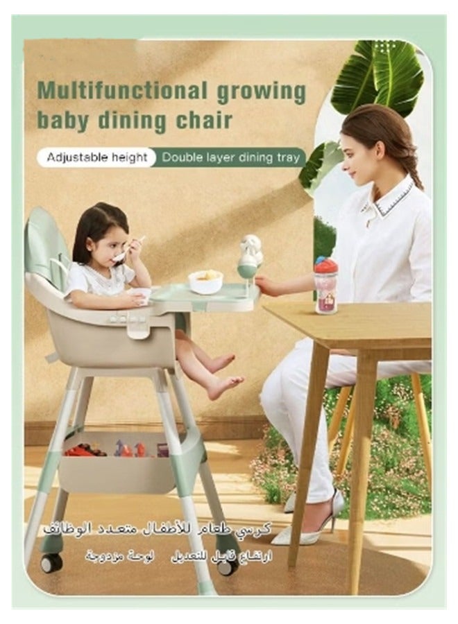 Baby High Chair for Toddlers, Foldable High Chairs with Adjustable Seat Heigh Recline with 4 Wheels and Removable Tray