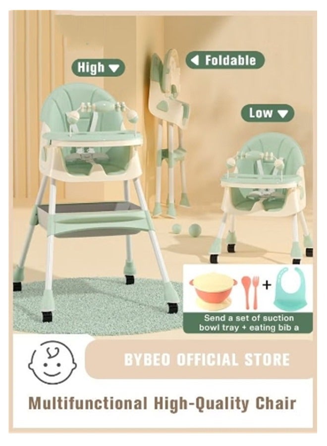 Baby High Chair for Toddlers, Foldable High Chairs with Adjustable Seat Heigh Recline with 4 Wheels and Removable Tray