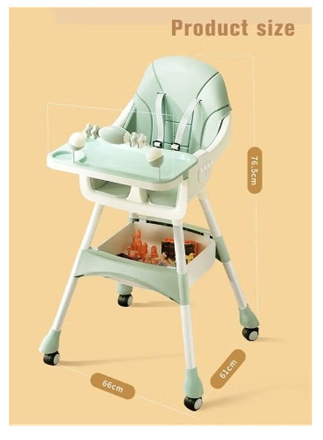 Baby High Chair for Toddlers, Foldable High Chairs with Adjustable Seat Heigh Recline with 4 Wheels and Removable Tray