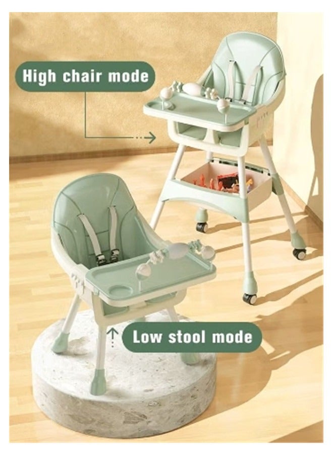 Baby High Chair for Toddlers, Foldable High Chairs with Adjustable Seat Heigh Recline with 4 Wheels and Removable Tray