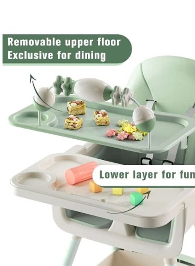 Baby High Chair for Toddlers, Foldable High Chairs with Adjustable Seat Heigh Recline with 4 Wheels and Removable Tray