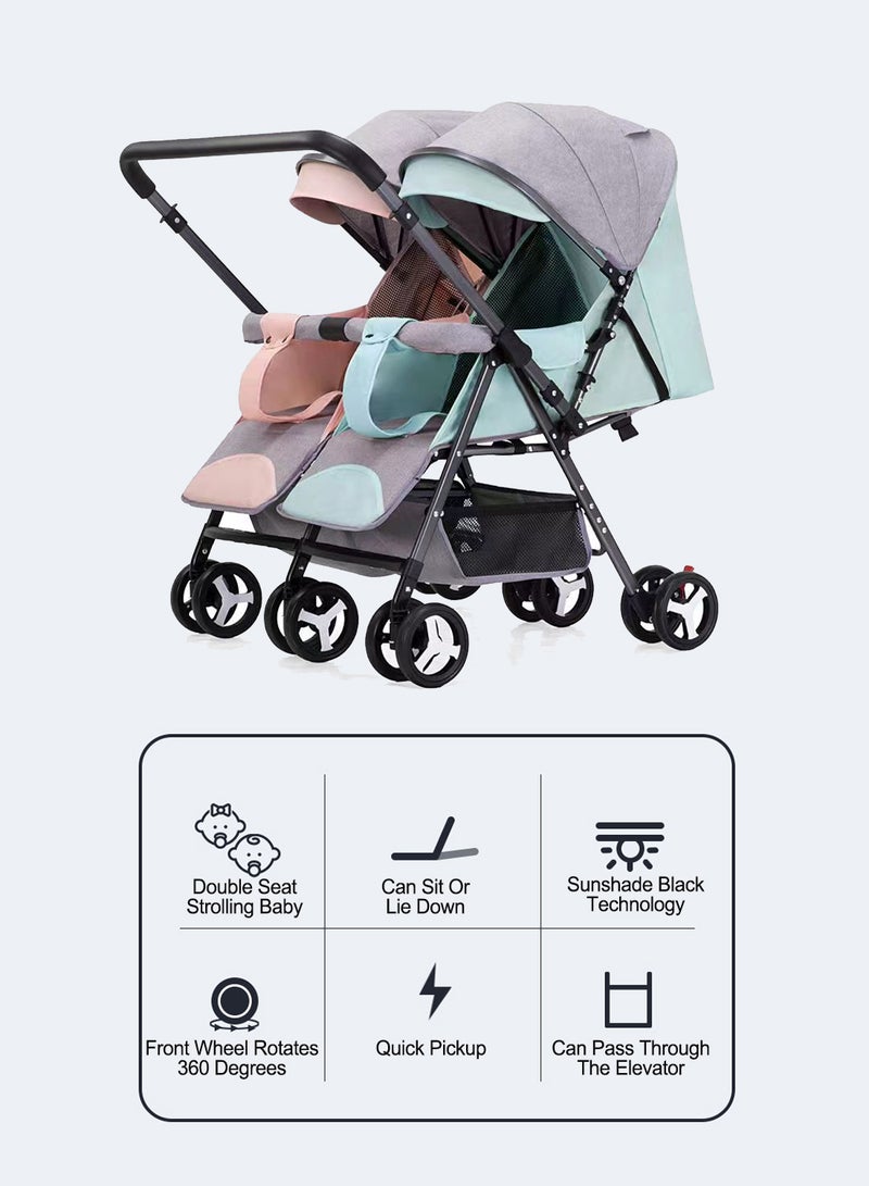 Baby Lightweight Stroller Twin Double Pushchair Travel Stroller With Storage Basket From Birth To 24 Months