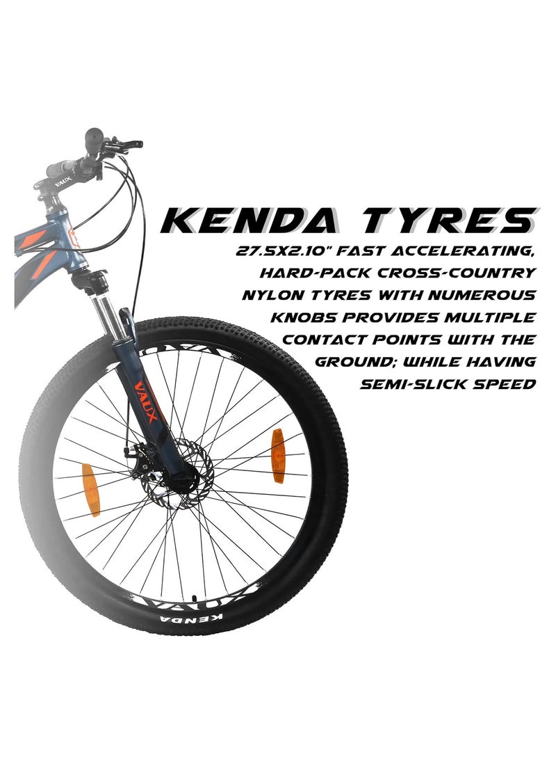X-Mount Gear Cycle For Men 27.5T With Aluminium Alloy Frame & Disc Brakes - Multispeed Mtb For Adults With 21 Shimano Gears - Lockout Suspension - Kenda Tyres - Blue